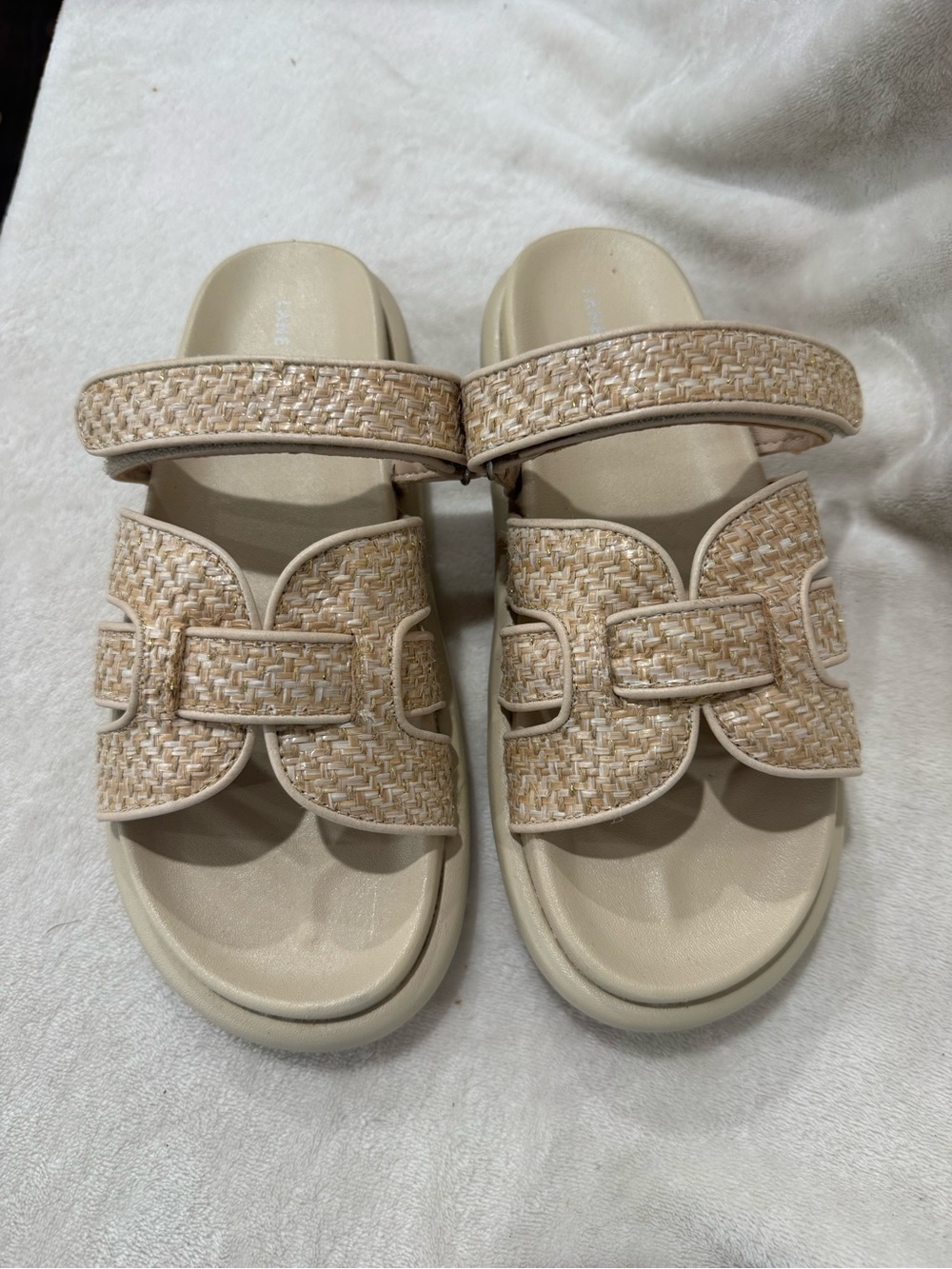 Brand New Lane Bryant Beige Woven Slide Sandals - Size 8